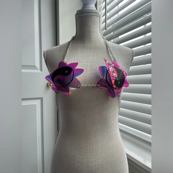 Dolls Kill Yin & Yang Iridescent Vinyl Flower Harness - Picture 1 of 6